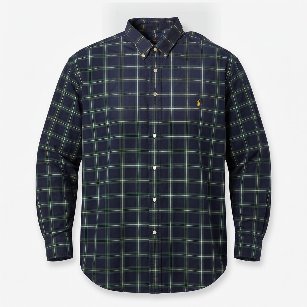 Polo Ralph Lauren Mens 3XB Big Classic Fit Plaid Cotton Button Down Shirt Navy